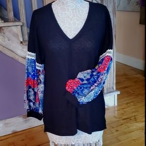 Three Bird Nest Top with Balloon Sleeves